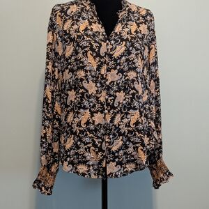 Hem & Thread Black Paisley Blouse with Tan Accents